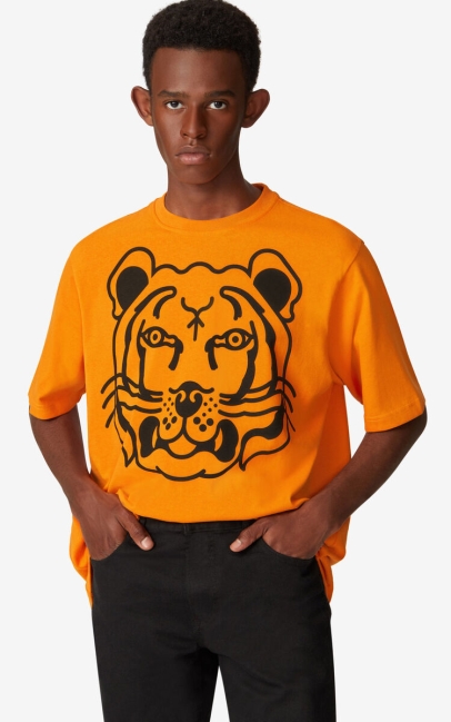 Kenzo Men K-tiger Oversized T-shirt Medium Orange